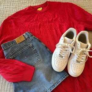 Duck Head 90s Preppy Fisherman’s Red Cable Knit 100% Cotton Men’s Sweater XL